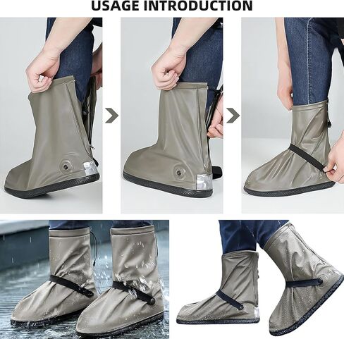 أغطية أحذية مقاومة للماء بنعل صلب، غطاء حذاء المطر قابل لإعادة الاستخدام مع سحاب، أحذية المطر غير قابلة للانزلاق للرجال والنساء والأطفال (أسود، XXX-Large) in Kuwait