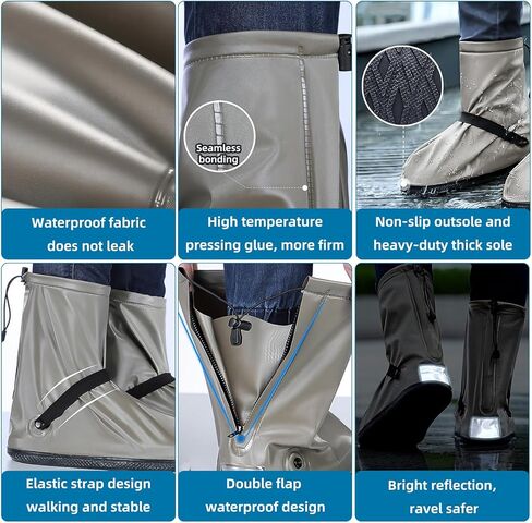 أغطية أحذية مقاومة للماء بنعل صلب، غطاء حذاء المطر قابل لإعادة الاستخدام مع سحاب، أحذية المطر غير قابلة للانزلاق للرجال والنساء والأطفال (أسود، XXX-Large) in Kuwait