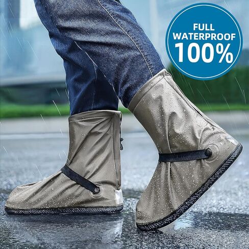 أغطية أحذية مقاومة للماء بنعل صلب، غطاء حذاء المطر قابل لإعادة الاستخدام مع سحاب، أحذية المطر غير قابلة للانزلاق للرجال والنساء والأطفال (أسود، XXX-Large) in Kuwait