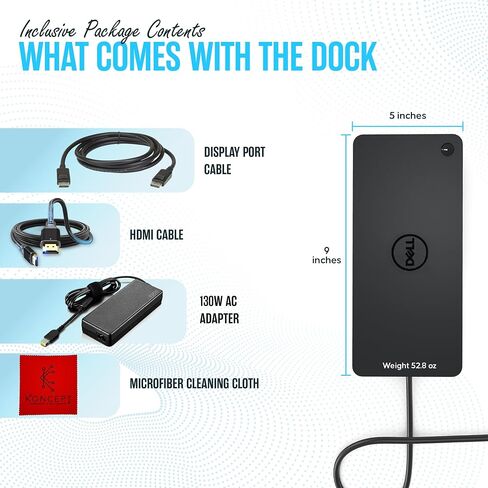 Koncept Dell D6000 Docking Station Bundle with 130W AC Adapter, HDMI Cable & Microfiber Cleaning Cloth in Saudi Arabia