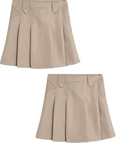 Girls' School Uniform Skirt - 2 Pack Belted, Two Tab, Two Button Pleated Skort - Twill Scooter Skirts for Girls, 4-16 in Saudi Arabia