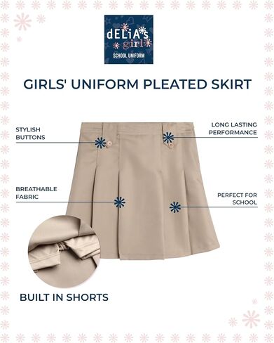 Girls' School Uniform Skirt - 2 Pack Belted, Two Tab, Two Button Pleated Skort - Twill Scooter Skirts for Girls, 4-16 in Saudi Arabia