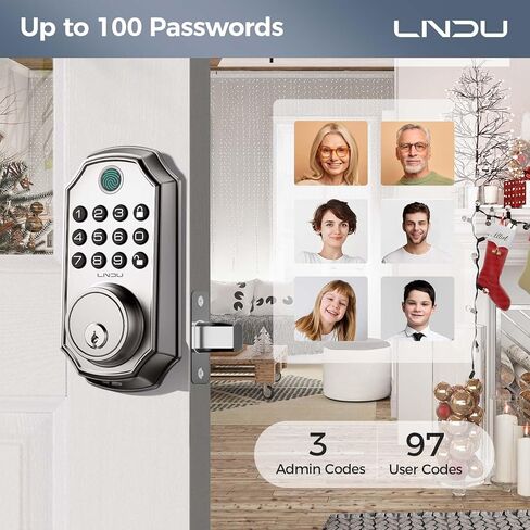 قفل باب ذكي بلوحة مفاتيح ببصمة الإصبع من LNDU مع التحكم في التطبيق، قفل ذكي مزود بـ 100 رمز، كلمة مرور مضادة للاختلاس، رمز مرور لمرة واحدة، سهل التركيب، زنك in Kuwait