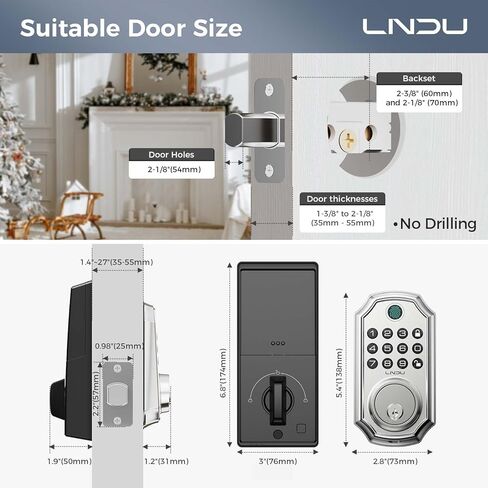 قفل باب ذكي بلوحة مفاتيح ببصمة الإصبع من LNDU مع التحكم في التطبيق، قفل ذكي مزود بـ 100 رمز، كلمة مرور مضادة للاختلاس، رمز مرور لمرة واحدة، سهل التركيب، زنك in Kuwait