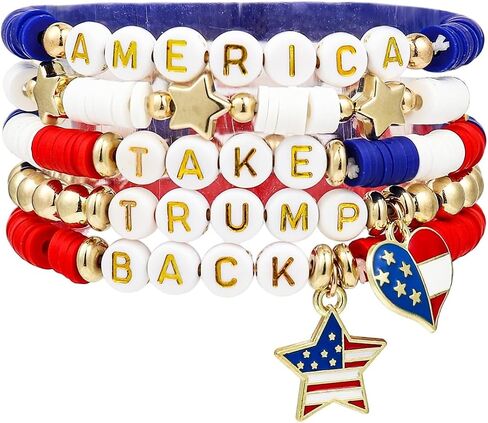 2024 Donald Trump Bracelet Set 4th of July Surfer Heishi Bead Bracelets Take America Back Trump Support Beaded Stackable Stretch Bracelets Presidential Election Independence Day Jewelry Gift in Saudi Arabia