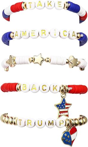 2024 Donald Trump Bracelet Set 4th of July Surfer Heishi Bead Bracelets Take America Back Trump Support Beaded Stackable Stretch Bracelets Presidential Election Independence Day Jewelry Gift in Saudi Arabia