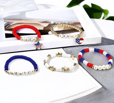 2024 Donald Trump Bracelet Set 4th of July Surfer Heishi Bead Bracelets Take America Back Trump Support Beaded Stackable Stretch Bracelets Presidential Election Independence Day Jewelry Gift in Saudi Arabia