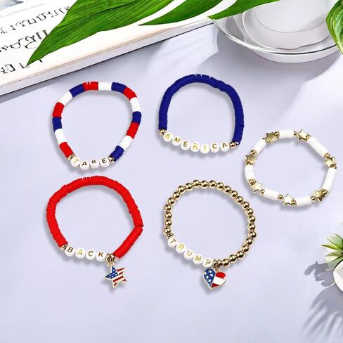 2024 Donald Trump Bracelet Set 4th of July Surfer Heishi Bead Bracelets Take America Back Trump Support Beaded Stackable Stretch Bracelets Presidential Election Independence Day Jewelry Gift in Saudi Arabia
