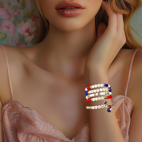 2024 Donald Trump Bracelet Set 4th of July Surfer Heishi Bead Bracelets Take America Back Trump Support Beaded Stackable Stretch Bracelets Presidential Election Independence Day Jewelry Gift in Saudi Arabia