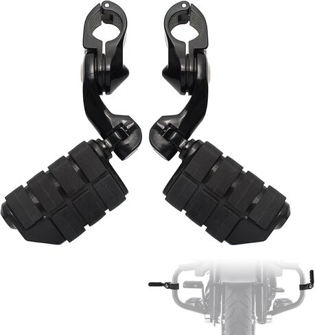 1.25" Highway Footpegs,Short Angled Adjustable Highway Pegs w/Mounts for Harley Touring Street Glide Electra Glide Road King Softail CVO Dyna Trike VRSC Sportster w/1-1/4" Engine Guard,Black#2 in Saudi Arabia