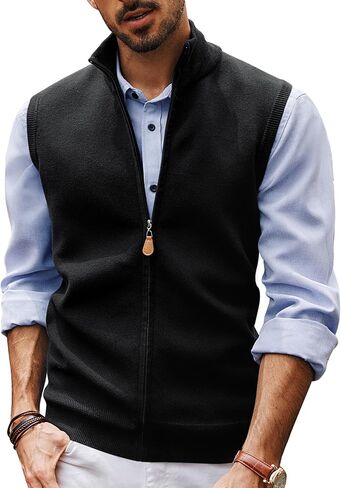 PJ PAUL JONES Mens Sweater Vest Full-Up Knitted Vests Casual Stand Collar Vests Sweater in Saudi Arabia