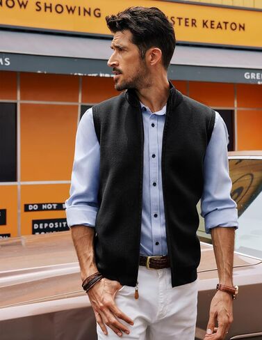 PJ PAUL JONES Mens Sweater Vest Full-Up Knitted Vests Casual Stand Collar Vests Sweater in Saudi Arabia