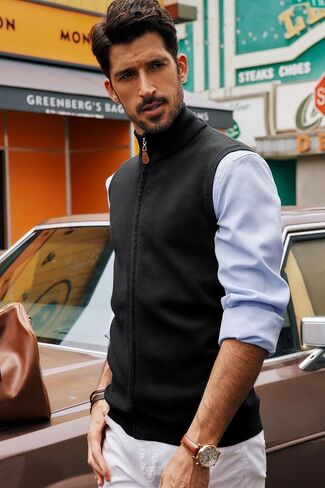 PJ PAUL JONES Mens Sweater Vest Full-Up Knitted Vests Casual Stand Collar Vests Sweater in Saudi Arabia