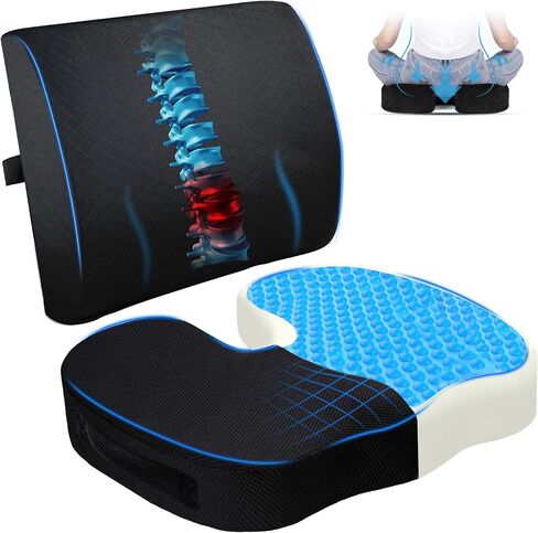 EcoNour Gel Seat Cushion & Lumbar Support Pillow | Back Support for Office chair, Gaming, Wheel Chair & Car Seat | Gel Seat Cushion for Back and Butt Support, Tailbone, Sciatica & Coccyx Pain Relief in Saudi Arabia