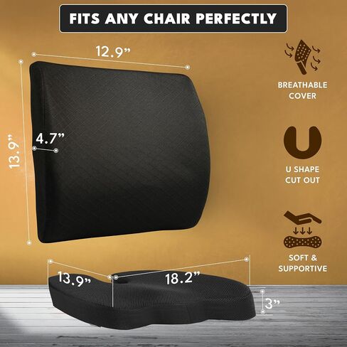 EcoNour Gel Seat Cushion & Lumbar Support Pillow | Back Support for Office chair, Gaming, Wheel Chair & Car Seat | Gel Seat Cushion for Back and Butt Support, Tailbone, Sciatica & Coccyx Pain Relief in Saudi Arabia