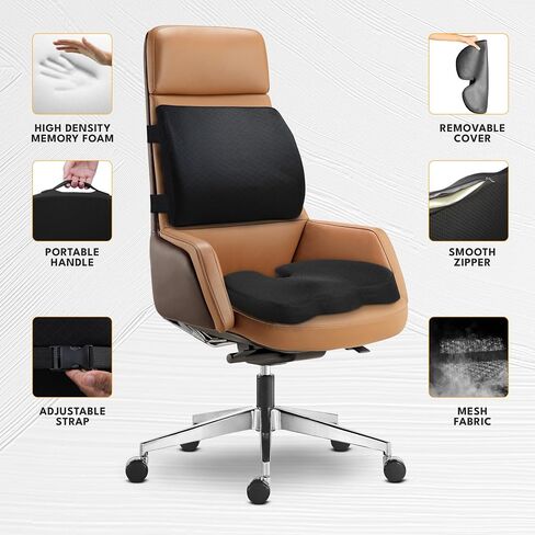 EcoNour Gel Seat Cushion & Lumbar Support Pillow | Back Support for Office chair, Gaming, Wheel Chair & Car Seat | Gel Seat Cushion for Back and Butt Support, Tailbone, Sciatica & Coccyx Pain Relief in Saudi Arabia