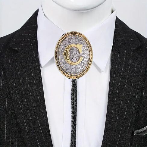 GelConnie Western Ties for Men Gold Bolo Tie Initial Letter A to Z Native American Bola Ties Cowboy Accessories for Men Women in Saudi Arabia