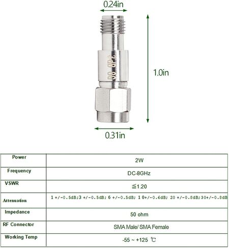 XRDS -RF SMA Male to SMA Female Coaxial RF Attenuator, DC to 8 GHz, 50Ohm, 2W, 20dB Constant Attenuator（2PCS） in Saudi Arabia