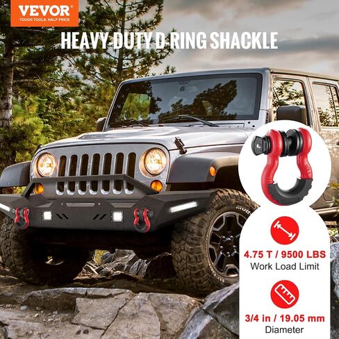 VEVOR 3/4" D-Ring Shackle, 2 Pack Alloy Steel Shackles 62832 lbs (28.5 Ton) Break Strength with 7/8" Screw Pin, Isolators & Washers, Heavy Duty Off Road Vehicle Recovery Shackle for Jeep Truck, Red in Saudi Arabia