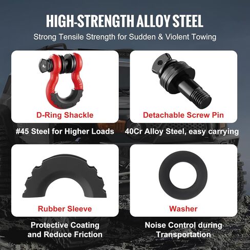 VEVOR 3/4" D-Ring Shackle, 2 Pack Alloy Steel Shackles 62832 lbs (28.5 Ton) Break Strength with 7/8" Screw Pin, Isolators & Washers, Heavy Duty Off Road Vehicle Recovery Shackle for Jeep Truck, Red in Saudi Arabia