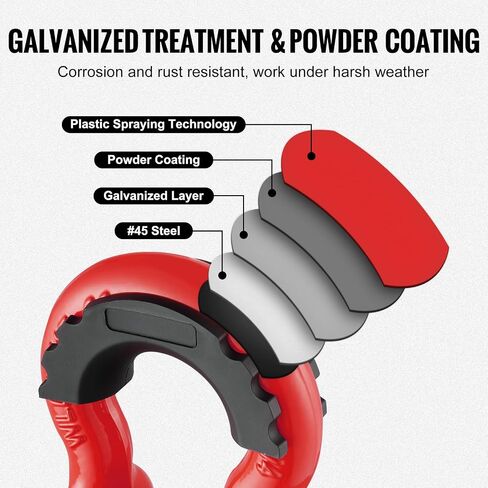 VEVOR 3/4" D-Ring Shackle, 2 Pack Alloy Steel Shackles 62832 lbs (28.5 Ton) Break Strength with 7/8" Screw Pin, Isolators & Washers, Heavy Duty Off Road Vehicle Recovery Shackle for Jeep Truck, Red in Saudi Arabia