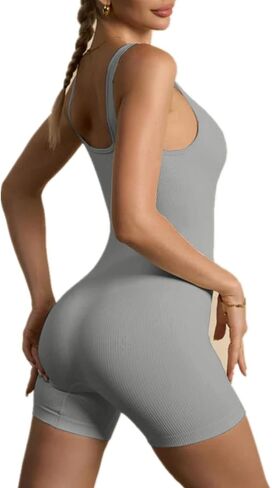 HOPYOP Women's Yoga Rompers Ribeed Workout Square Neck Tank Tops Sleeveless Exercise Rompe in Saudi Arabia