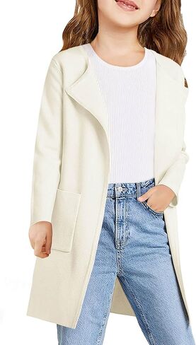 Haloumoning Girls Open Front Cardigan Casual Long Sleeve Knit Sweater Kids Fall Solid Cute Outerwear Coat 5-14Y in Saudi Arabia