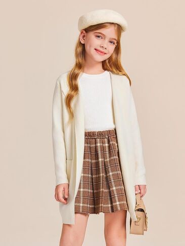 Haloumoning Girls Open Front Cardigan Casual Long Sleeve Knit Sweater Kids Fall Solid Cute Outerwear Coat 5-14Y in Saudi Arabia