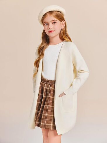 Haloumoning Girls Open Front Cardigan Casual Long Sleeve Knit Sweater Kids Fall Solid Cute Outerwear Coat 5-14Y in Saudi Arabia