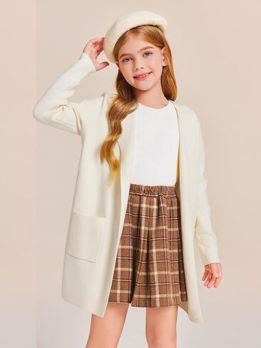 Haloumoning Girls Open Front Cardigan Casual Long Sleeve Knit Sweater Kids Fall Solid Cute Outerwear Coat 5-14Y in Saudi Arabia