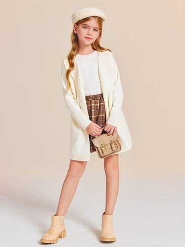 Haloumoning Girls Open Front Cardigan Casual Long Sleeve Knit Sweater Kids Fall Solid Cute Outerwear Coat 5-14Y in Saudi Arabia