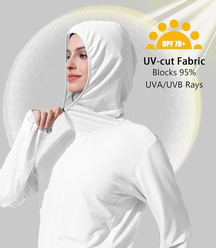 Women's UPF 70+ Sun Protection Hooded Jacket Lightweight Long Sleeve Sun Shirt for Women with Pocket in Saudi Arabia