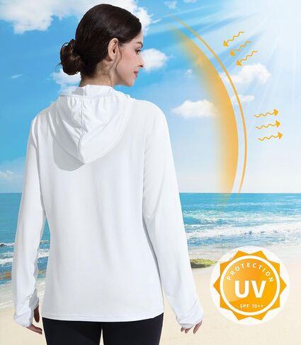 Women's UPF 70+ Sun Protection Hooded Jacket Lightweight Long Sleeve Sun Shirt for Women with Pocket in Saudi Arabia