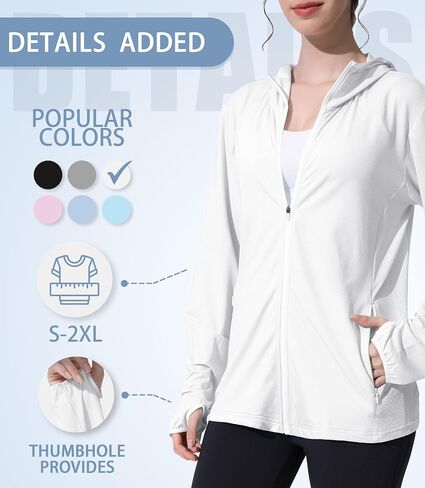 Women's UPF 70+ Sun Protection Hooded Jacket Lightweight Long Sleeve Sun Shirt for Women with Pocket in Saudi Arabia