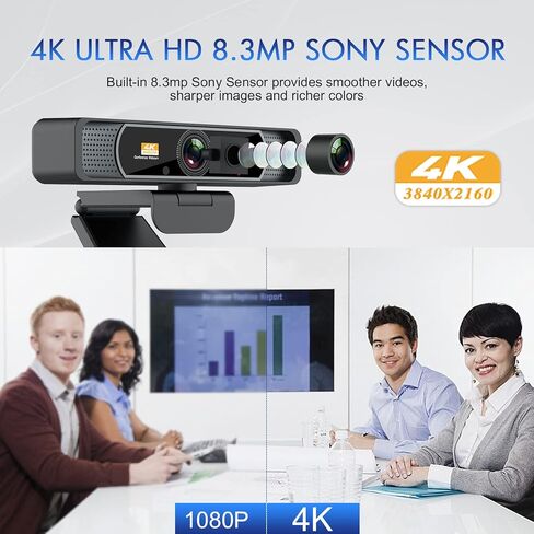 Angetube 4K Streaming Webcam with Light Ultra HD Autofocus Web Camera with Microphone - USB Gaming Web Cam Built-in Privacy Cover, Sony Sensor for PC MAC Computer Laptop Desktop, Meeting Video Call in Kuwait