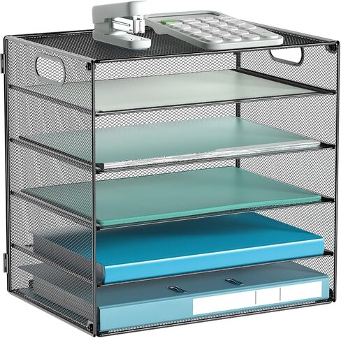 6 Tier Letter Tray Paper Organizer with Handle, Mental Mesh Desk File Paper Organizer for Office Home School, Black, 1 Pack in Saudi Arabia