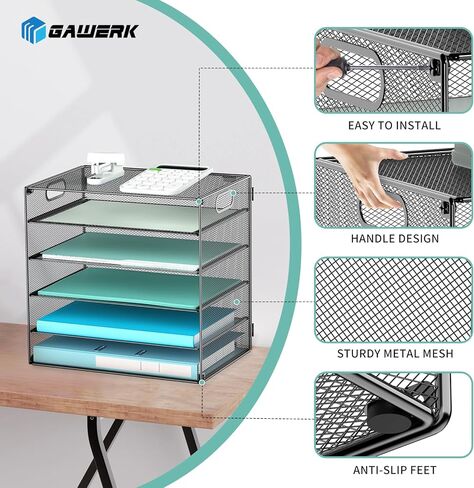 منظم ورق لدرج الرسائل مكون من 6 طبقات مع مقبض، منظم ورق لملفات المكتب الشبكي العقلي للمكتب والمنزل والمدرسة، أسود، عبوة واحدة in Kuwait