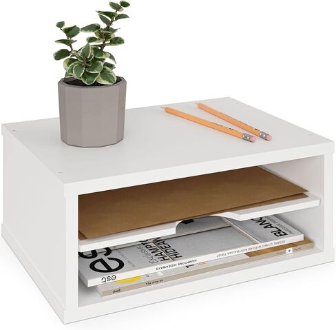 Ballucci File Organizer, 2-Tier Document Paper Sorter, Stackable Wood Desk Organizer Mail Holder, Monitor Stand with Storage Shelves, White in Saudi Arabia