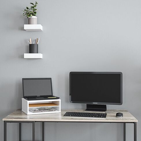 Ballucci File Organizer, 2-Tier Document Paper Sorter, Stackable Wood Desk Organizer Mail Holder, Monitor Stand with Storage Shelves, White in Saudi Arabia