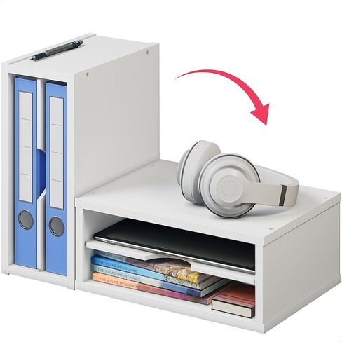 Ballucci File Organizer, 2-Tier Document Paper Sorter, Stackable Wood Desk Organizer Mail Holder, Monitor Stand with Storage Shelves, White in Saudi Arabia