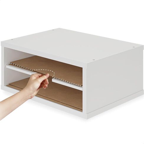 Ballucci File Organizer, 2-Tier Document Paper Sorter, Stackable Wood Desk Organizer Mail Holder, Monitor Stand with Storage Shelves, White in Saudi Arabia
