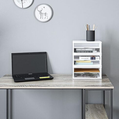 Ballucci File Organizer, 2-Tier Document Paper Sorter, Stackable Wood Desk Organizer Mail Holder, Monitor Stand with Storage Shelves, White in Saudi Arabia