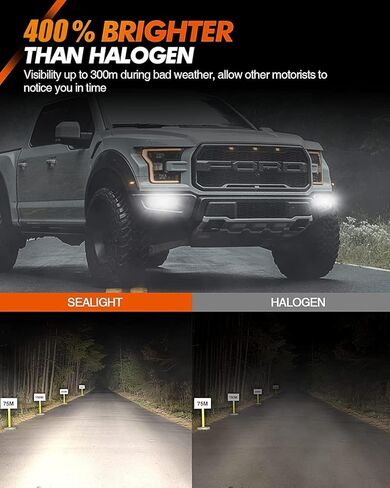SEALIGHT H11 LED Fog Light Bulbs, 6000LM 6500K White H8 H9 H16 Fog Lights Bulb, Super Penetration 16 CSP Chips Led Light, Ultra-High Heat Dissipation Performance, Non-polarity, Pack of 2 in Saudi Arabia