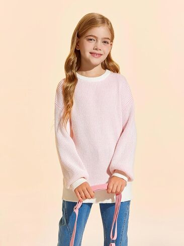 Haloumoning Girls Striped Pullover Sweaters Chenille Crew Neck Cable Knit Tops 5-14 years in Saudi Arabia