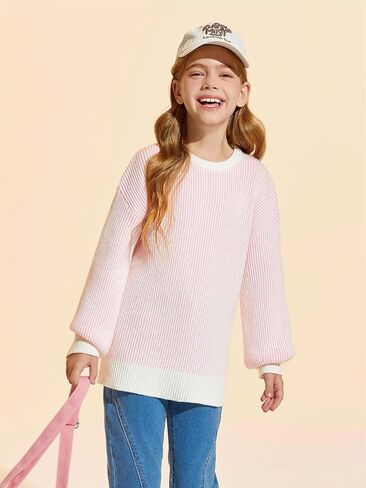 Haloumoning Girls Striped Pullover Sweaters Chenille Crew Neck Cable Knit Tops 5-14 years in Saudi Arabia