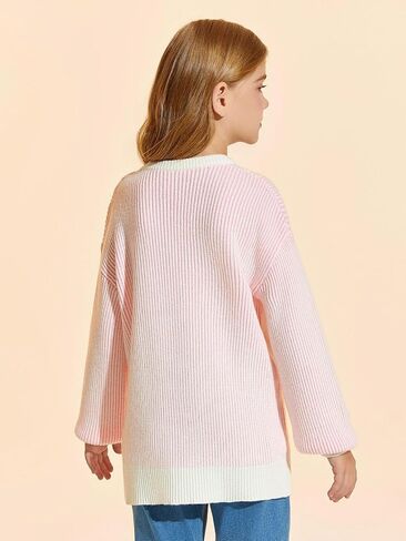 Haloumoning Girls Striped Pullover Sweaters Chenille Crew Neck Cable Knit Tops 5-14 years in Saudi Arabia