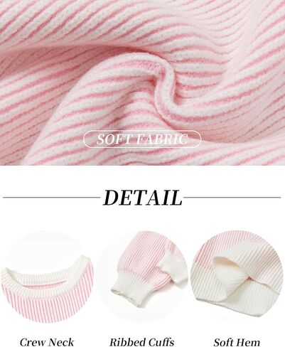 Haloumoning Girls Striped Pullover Sweaters Chenille Crew Neck Cable Knit Tops 5-14 years in Saudi Arabia