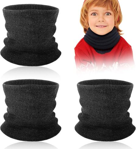 3 Pcs Kids Neck Warmer Winter Knitted Neck Gaiter Kids Infinity Scarf Circle Loop for Toddler Boys Girls Black Red Grey in Kuwait