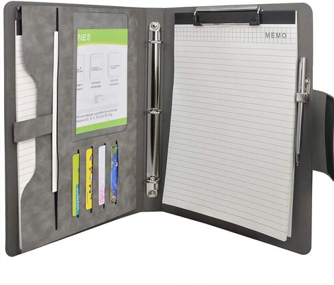 3 Ring Binder Padfolio File Folder, Business and Interview Portfolio with 3-Ring Binder, Clipboard (Gray) in Saudi Arabia