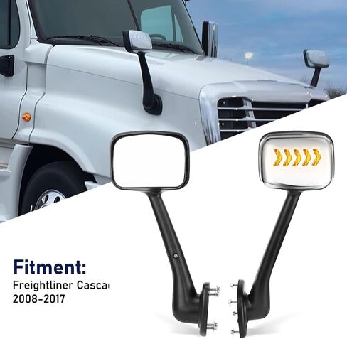 Chrome Hood Mirror Assembly with LED light Five Arrows fit for Truck Freightliner Cascadia 2008 LH + RH One Pair in Kuwait
